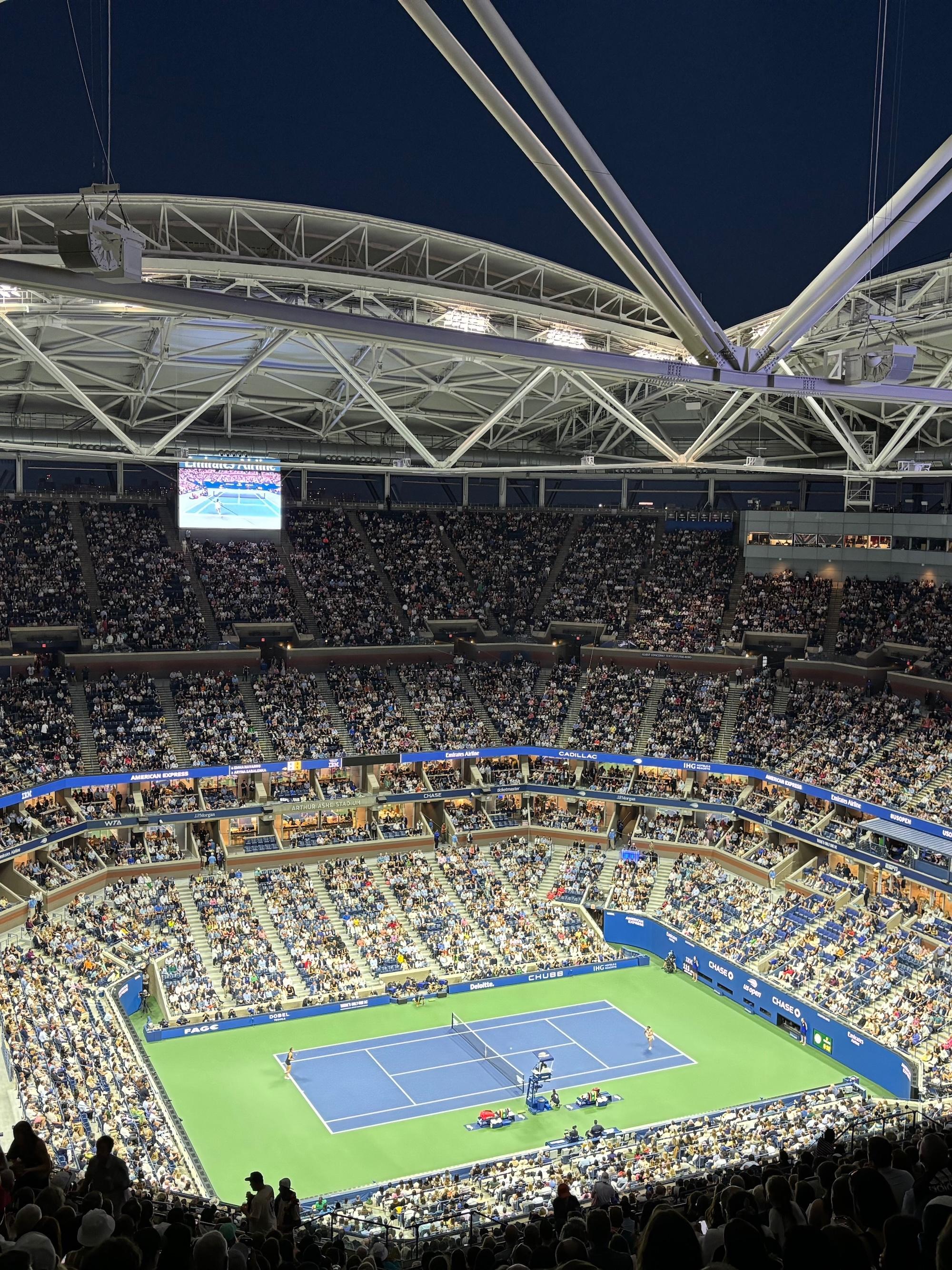 The view of center court from our seats at Arthur Ashe stadium, for the US Open.