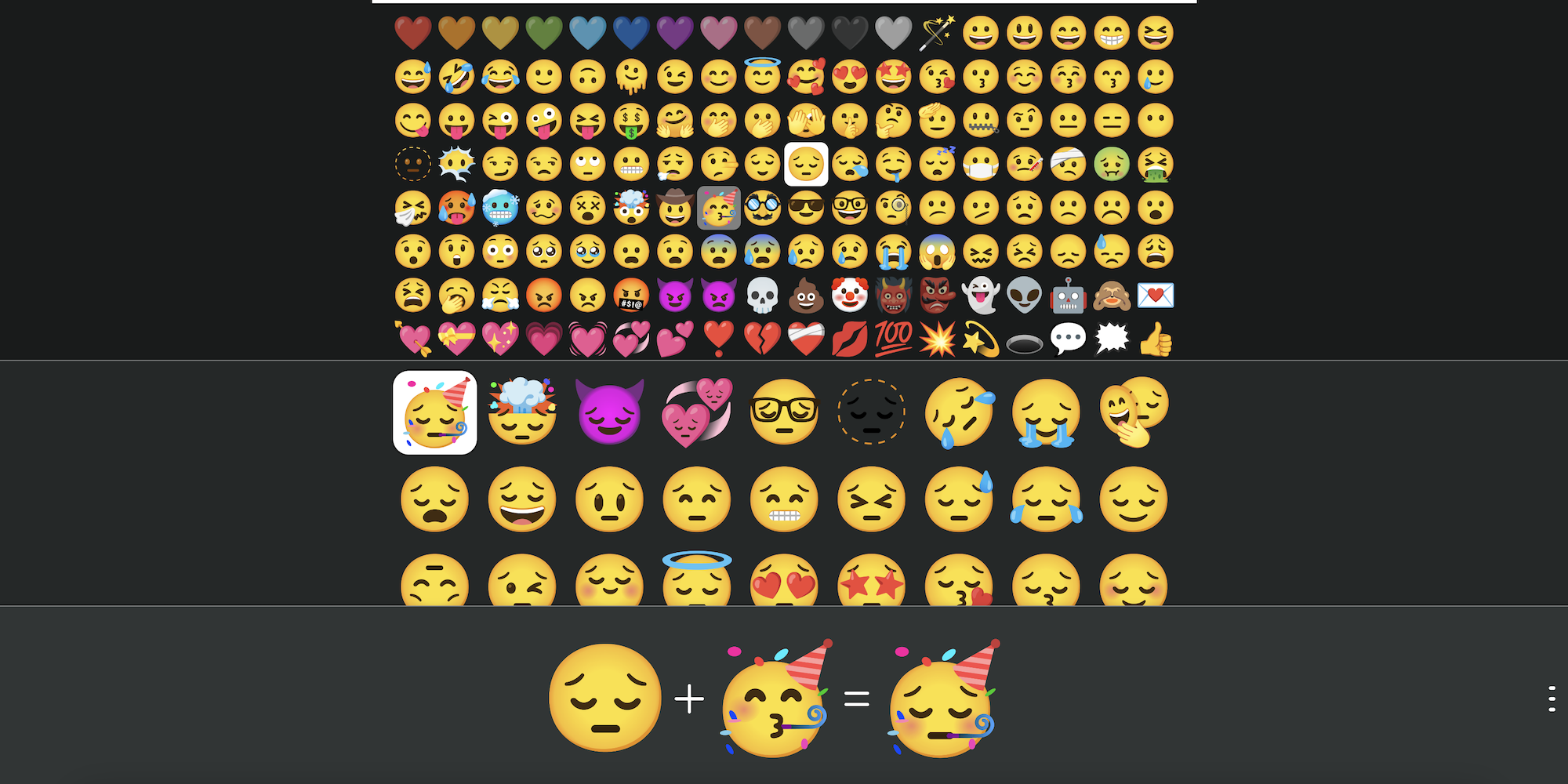 Cover image for this post: A screenshot from emoji.supply/kitchen, combining the party face emoji and pensive face emoji.